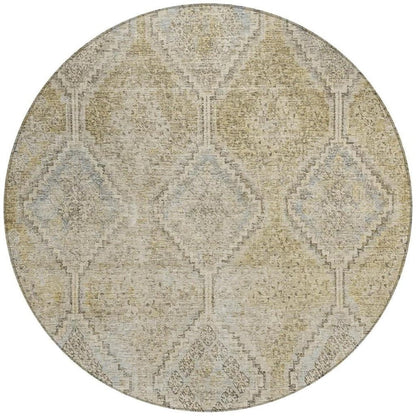8' Wheat And Gold Round Geometric Washable Indoor Outdoor Area Rug HomeRoots