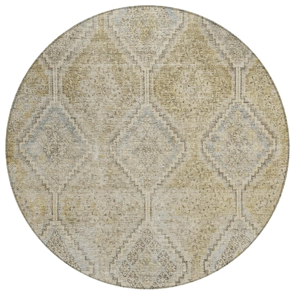 8' Wheat And Gold Round Geometric Washable Indoor Outdoor Area Rug HomeRoots