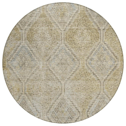 8' Wheat And Gold Round Geometric Washable Indoor Outdoor Area Rug HomeRoots