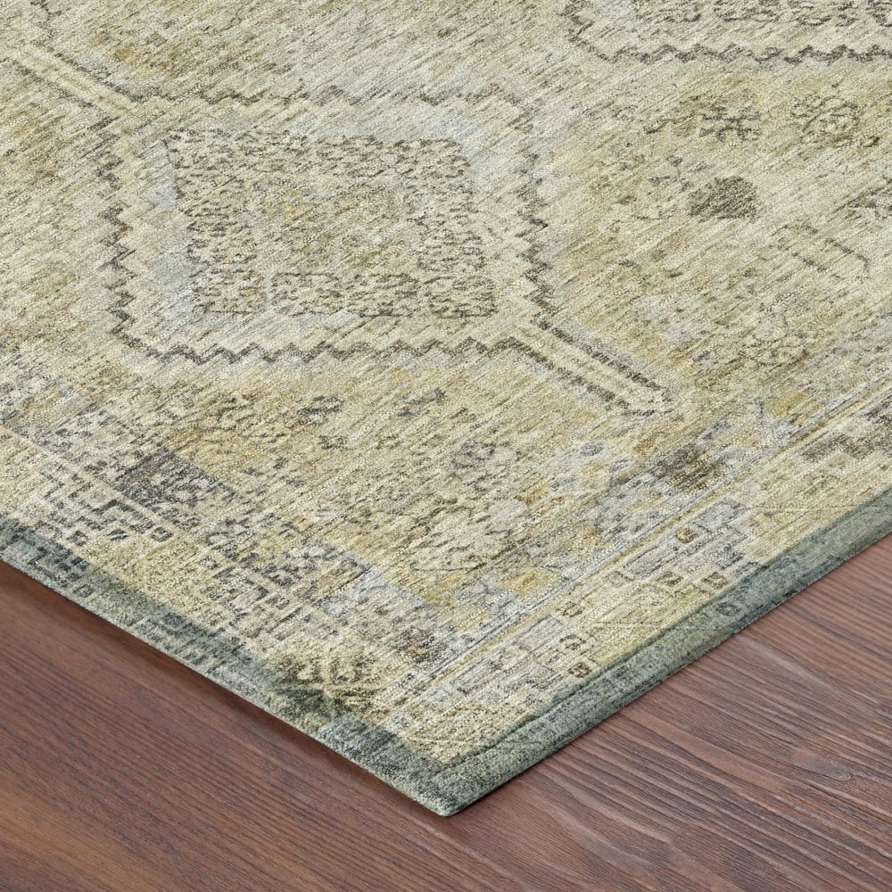 8' Wheat And Gold Round Geometric Washable Indoor Outdoor Area Rug HomeRoots