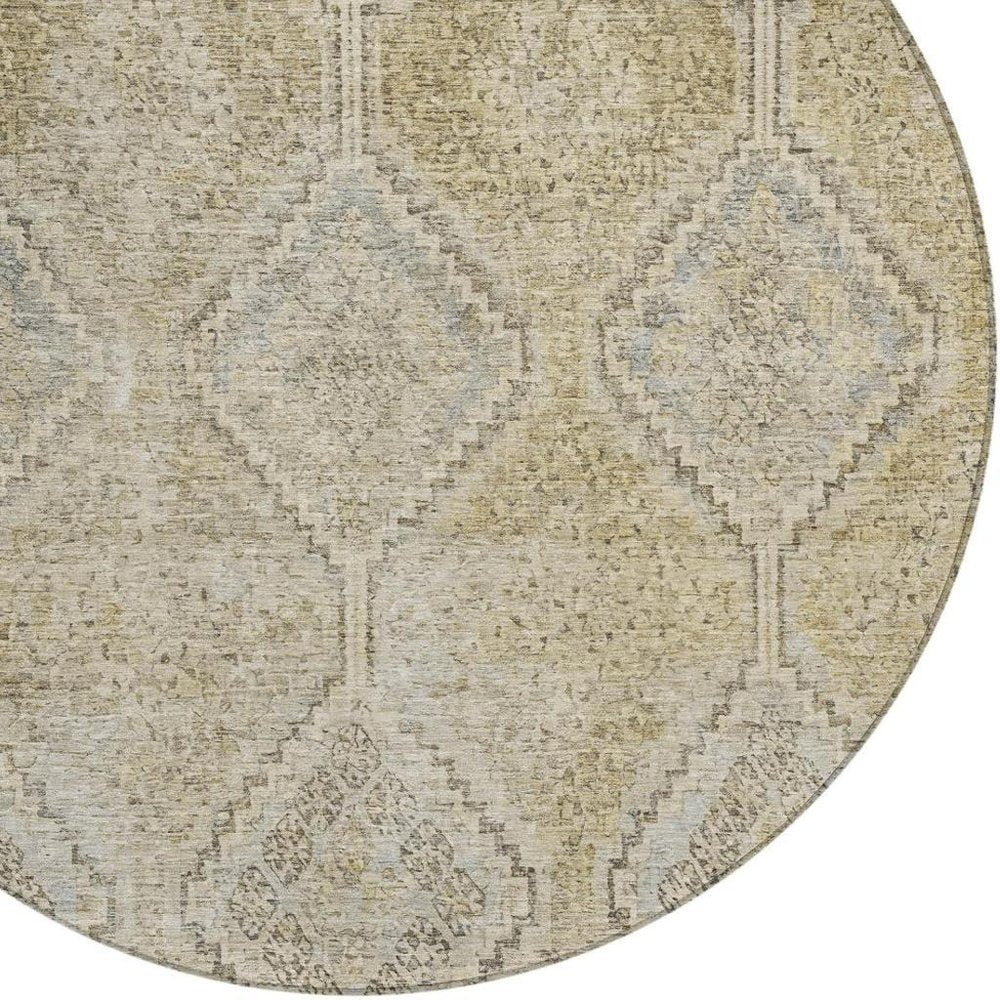 8' Wheat And Gold Round Geometric Washable Indoor Outdoor Area Rug — view 5