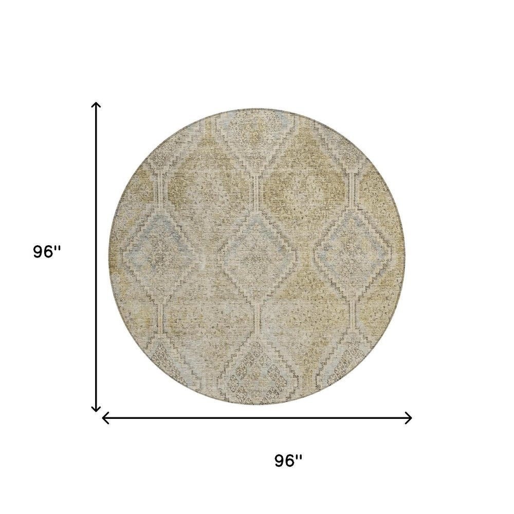 8' Wheat And Gold Round Geometric Washable Indoor Outdoor Area Rug — view 4