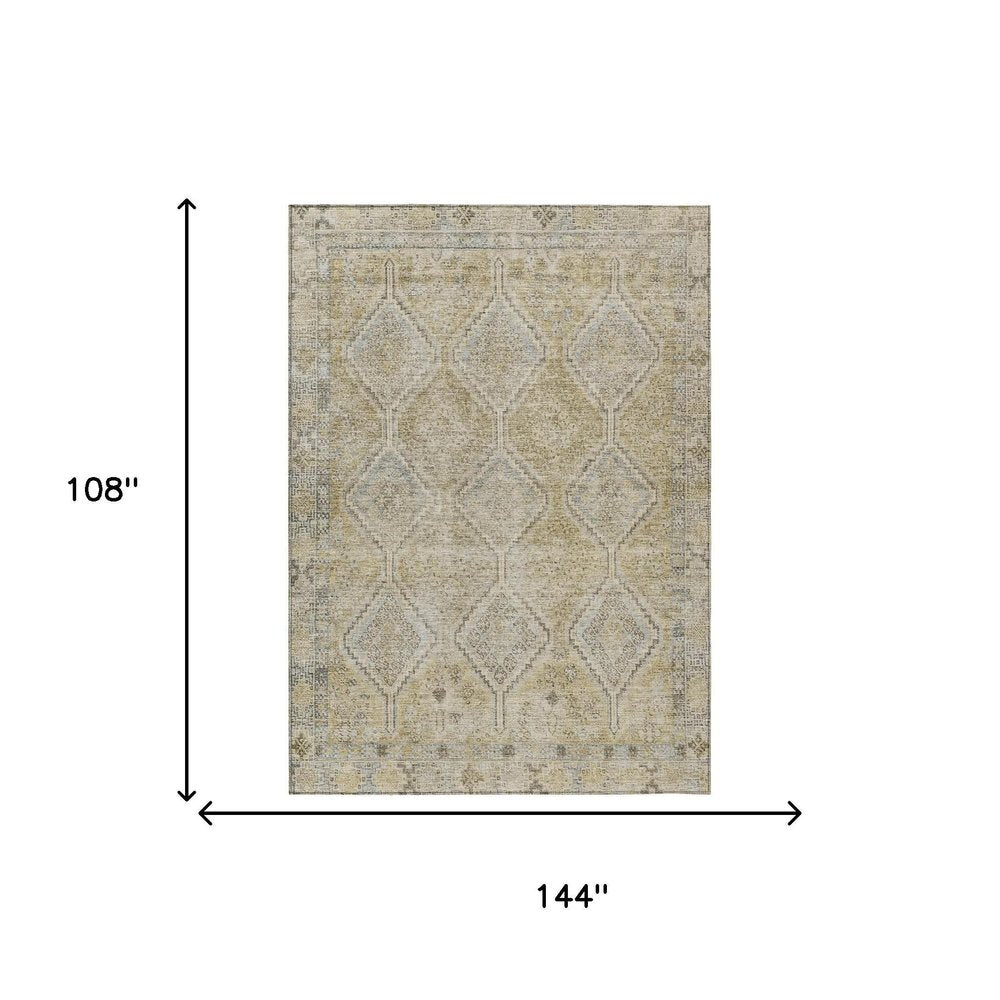 9' X 12' Wheat And Gold Geometric Washable Indoor Outdoor Area Rug HomeRoots