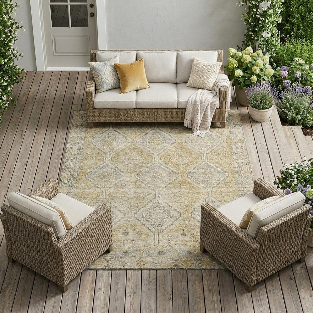 9' X 12' Wheat And Gold Geometric Washable Indoor Outdoor Area Rug HomeRoots