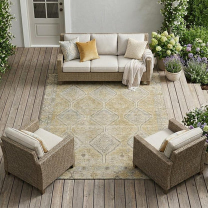9' X 12' Wheat And Gold Geometric Washable Indoor Outdoor Area Rug HomeRoots