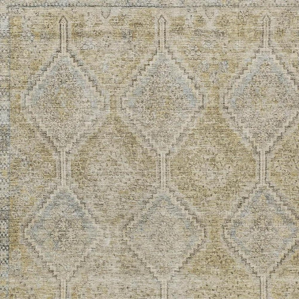 9' X 12' Wheat And Gold Geometric Washable Indoor Outdoor Area Rug — view 7