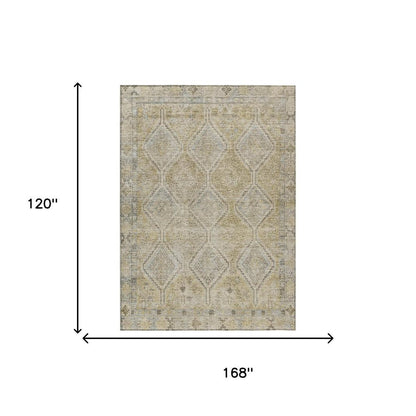 10' X 14' Wheat And Gold Geometric Washable Indoor Outdoor Area Rug