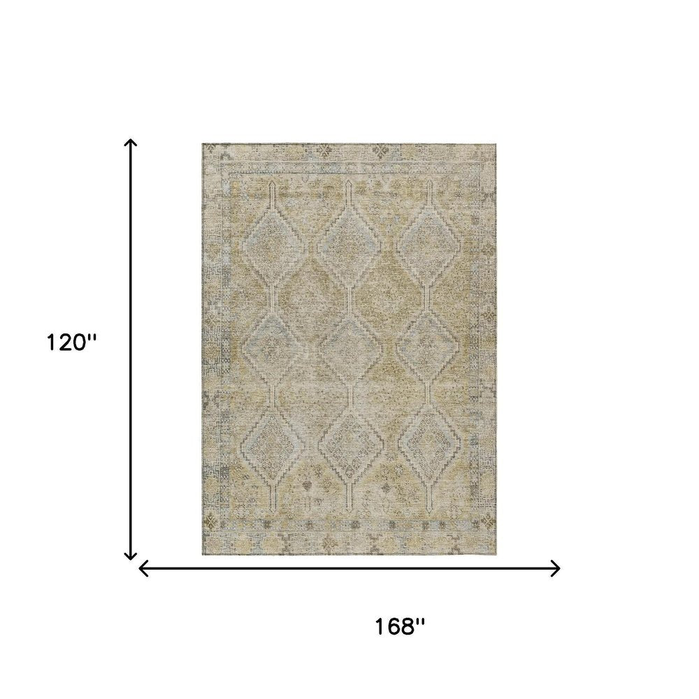 10' X 14' Wheat And Gold Geometric Washable Indoor Outdoor Area Rug — view 4