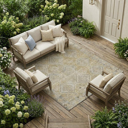10' X 14' Wheat And Gold Geometric Washable Indoor Outdoor Area Rug