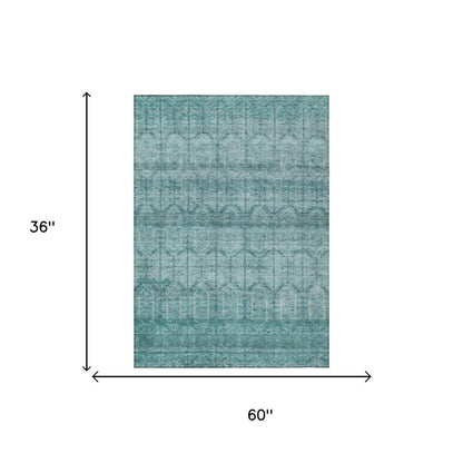 3' X 5' Aqua And Teal Blue Tribal Washable Indoor Outdoor Area Rug HomeRoots