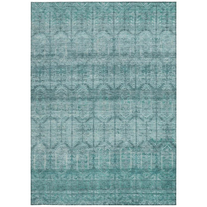 3' X 5' Aqua And Teal Blue Tribal Washable Indoor Outdoor Area Rug
