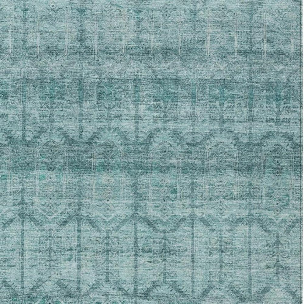 3' X 5' Aqua And Teal Blue Tribal Washable Indoor Outdoor Area Rug HomeRoots