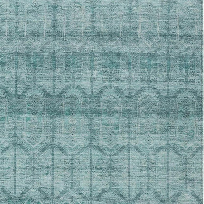 3' X 5' Aqua And Teal Blue Tribal Washable Indoor Outdoor Area Rug HomeRoots