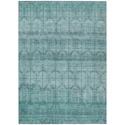 5' X 8' Aqua And Teal Blue Tribal Washable Indoor Outdoor Area Rug HomeRoots