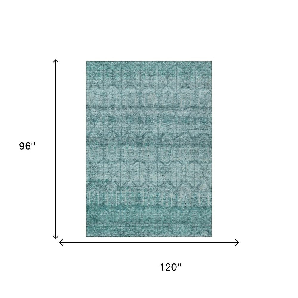 8' X 10' Aqua And Teal Blue Tribal Washable Indoor Outdoor Area Rug HomeRoots