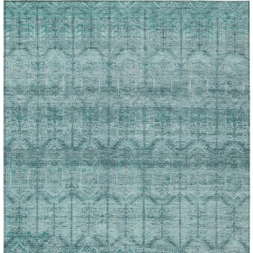 8' X 10' Aqua And Teal Blue Tribal Washable Indoor Outdoor Area Rug HomeRoots