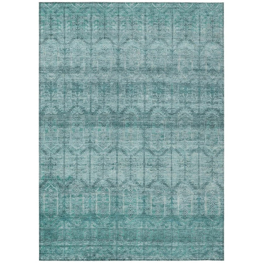 8' X 10' Aqua And Teal Blue Tribal Washable Indoor Outdoor Area Rug