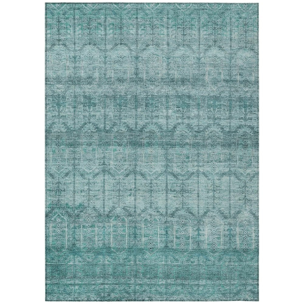 8' X 10' Aqua And Teal Blue Tribal Washable Indoor Outdoor Area Rug — view 1