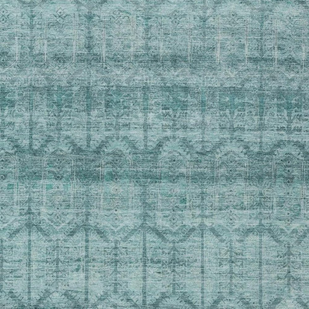 9' X 12' Aqua And Teal Blue Tribal Washable Indoor Outdoor Area Rug — view 6