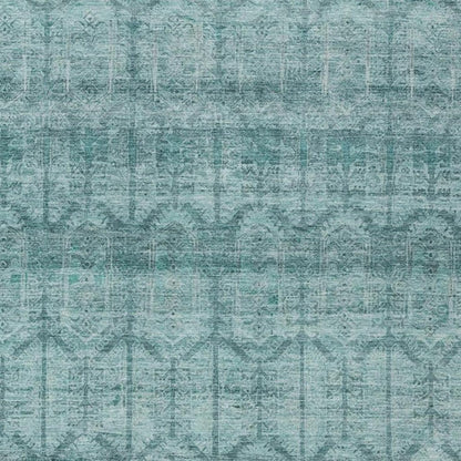 9' X 12' Aqua And Teal Blue Tribal Washable Indoor Outdoor Area Rug