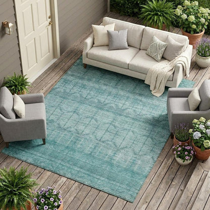 10' X 14' Aqua And Teal Blue Tribal Washable Indoor Outdoor Area Rug HomeRoots