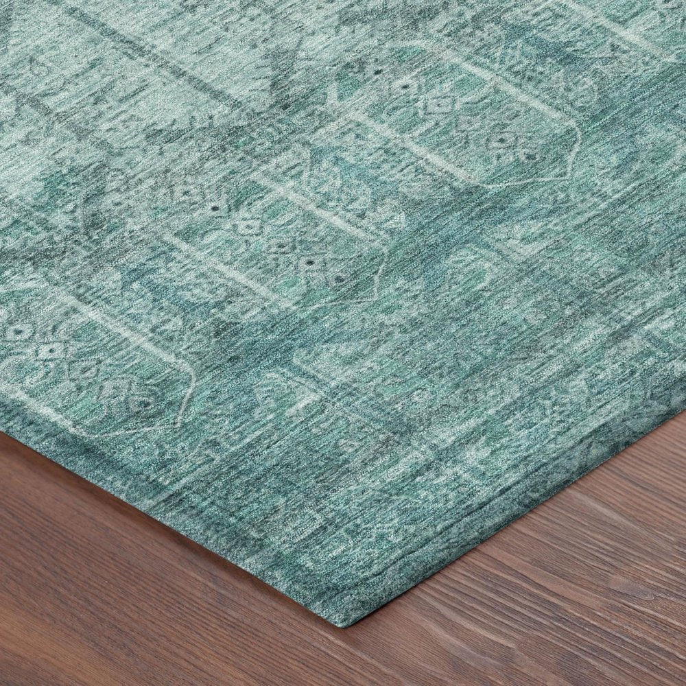 10' X 14' Aqua And Teal Blue Tribal Washable Indoor Outdoor Area Rug HomeRoots