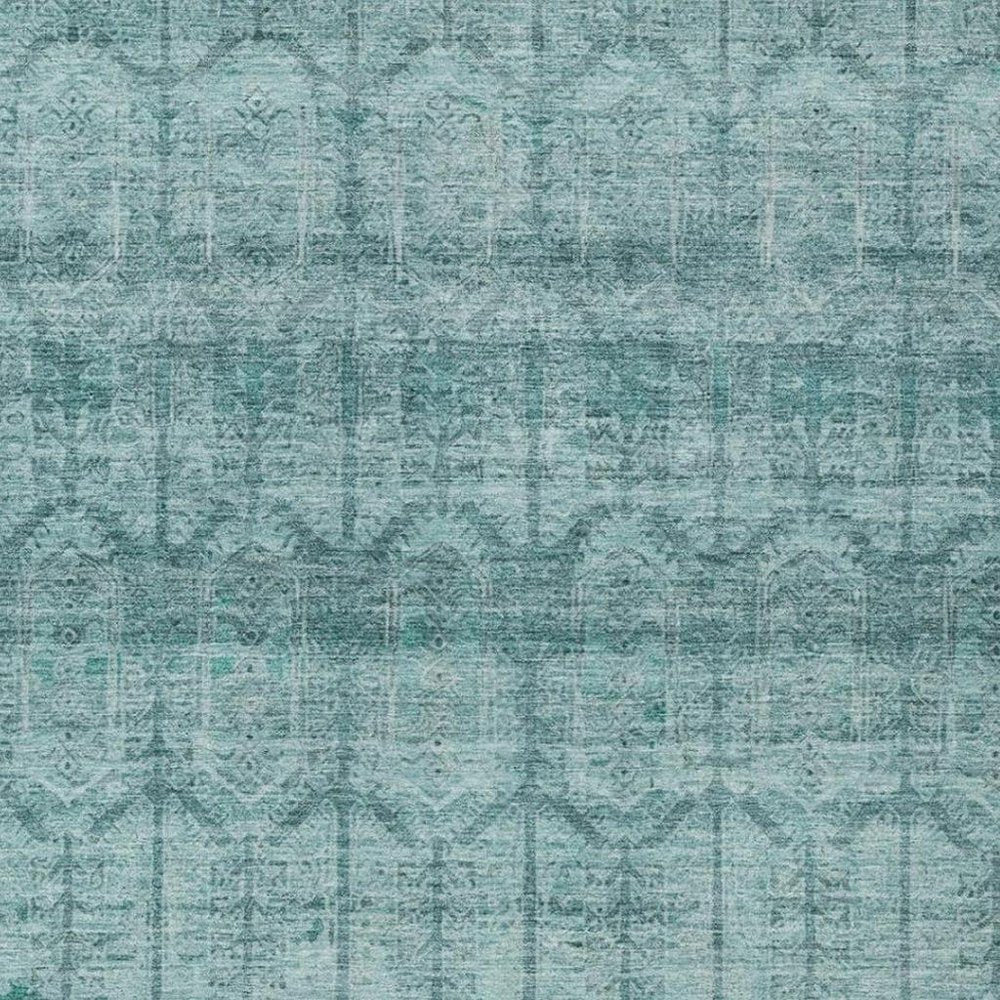 10' X 14' Aqua And Teal Blue Tribal Washable Indoor Outdoor Area Rug — view 6