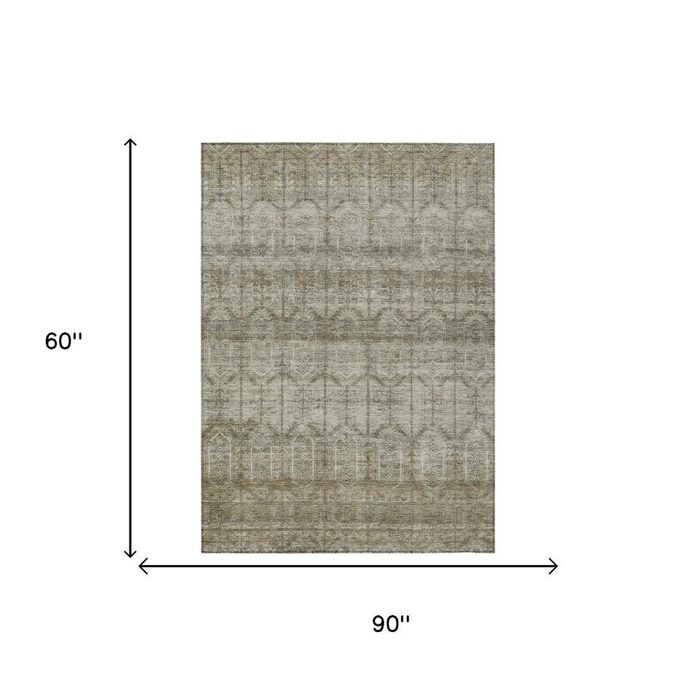 5' X 8' Beige And Brown Tribal Washable Indoor Outdoor Area Rug HomeRoots