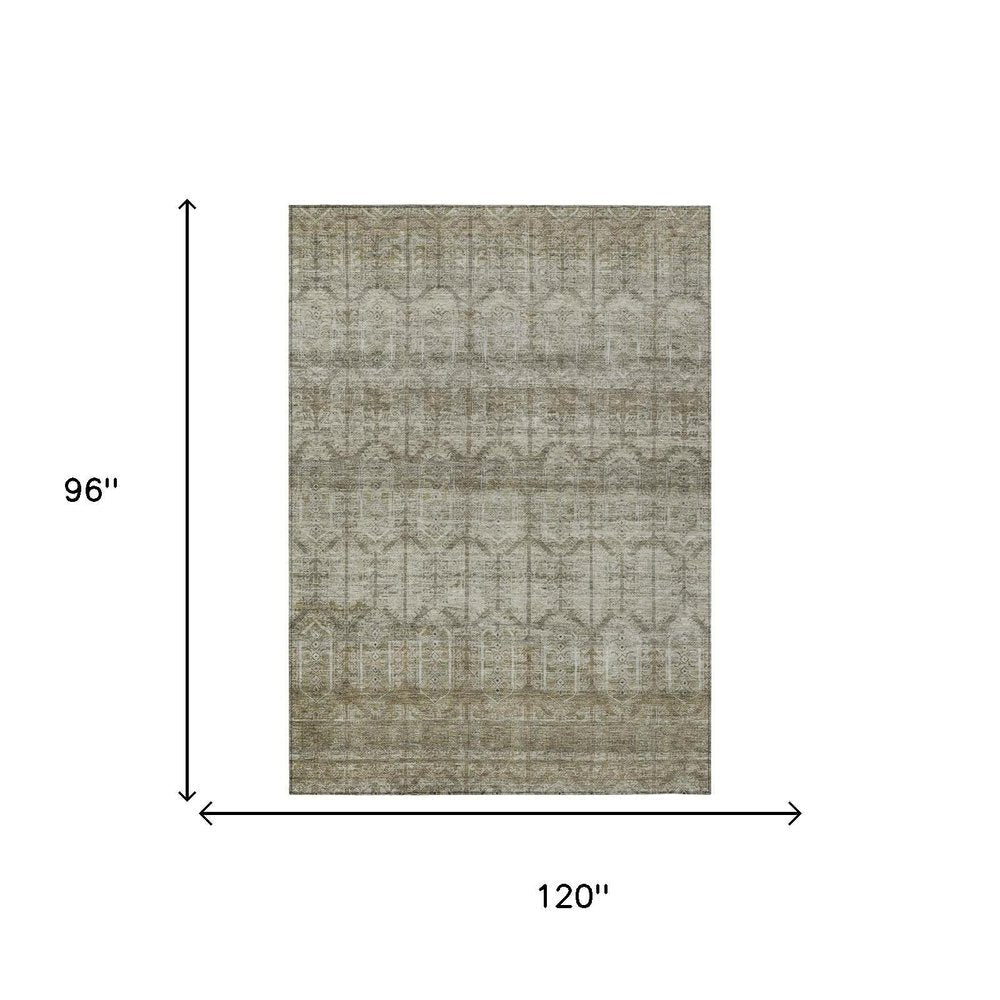 8' X 10' Beige And Brown Tribal Washable Indoor Outdoor Area Rug HomeRoots
