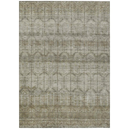 8' X 10' Beige And Brown Tribal Washable Indoor Outdoor Area Rug