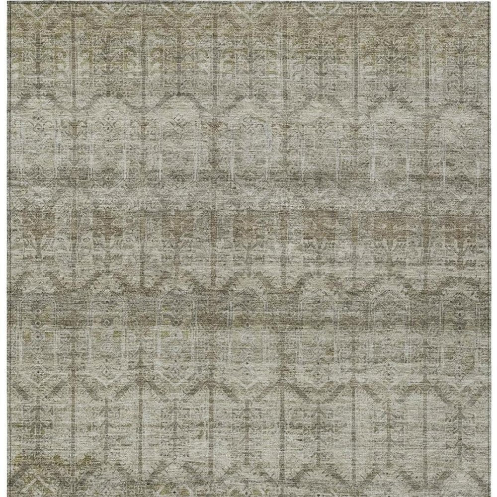 9' X 12' Beige And Brown Tribal Washable Indoor Outdoor Area Rug — view 7