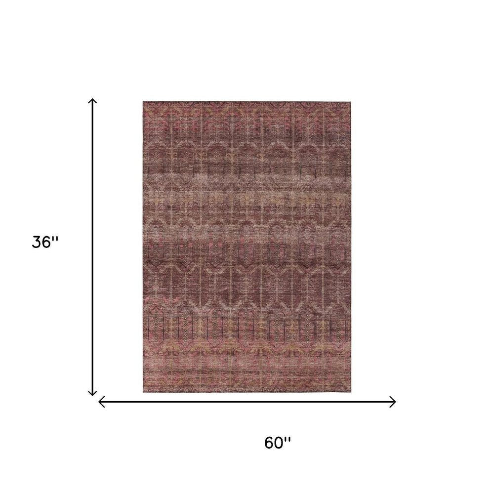 3' X 5' Burgundy And Red Tribal Washable Indoor Outdoor Area Rug HomeRoots