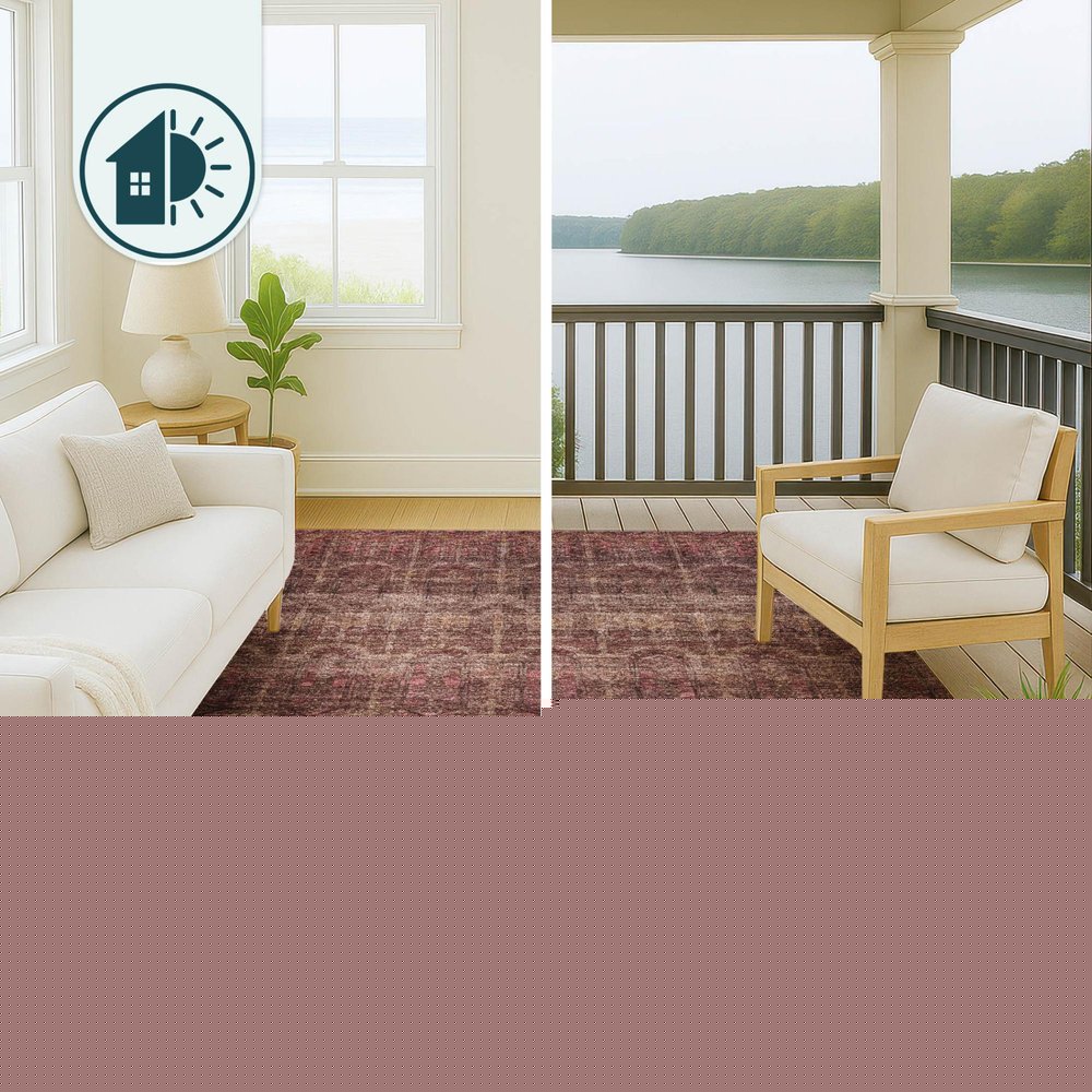 8' Burgundy And Red Round Tribal Washable Indoor Outdoor Area Rug — view 7
