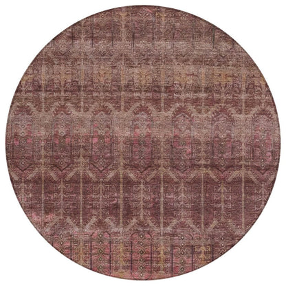 8' Burgundy And Red Round Tribal Washable Indoor Outdoor Area Rug HomeRoots