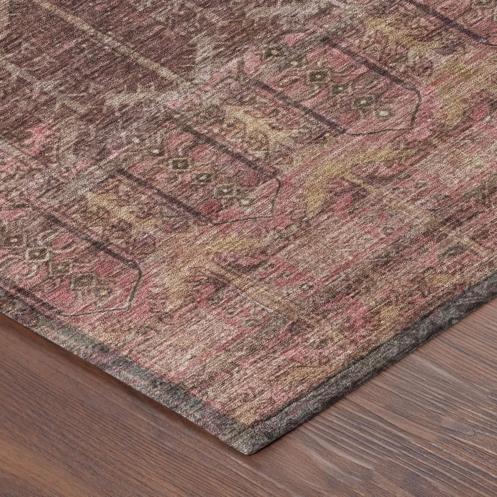 8' Burgundy And Red Round Tribal Washable Indoor Outdoor Area Rug — view 3