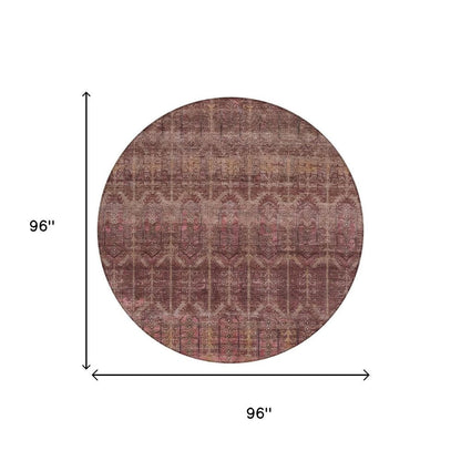 8' Burgundy And Red Round Tribal Washable Indoor Outdoor Area Rug HomeRoots