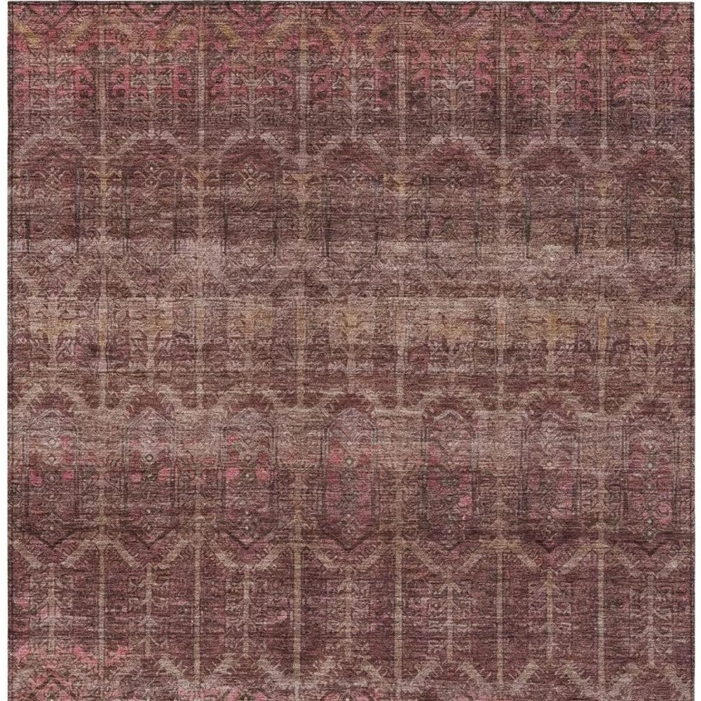 8' X 10' Burgundy And Red Tribal Washable Indoor Outdoor Area Rug — view 8