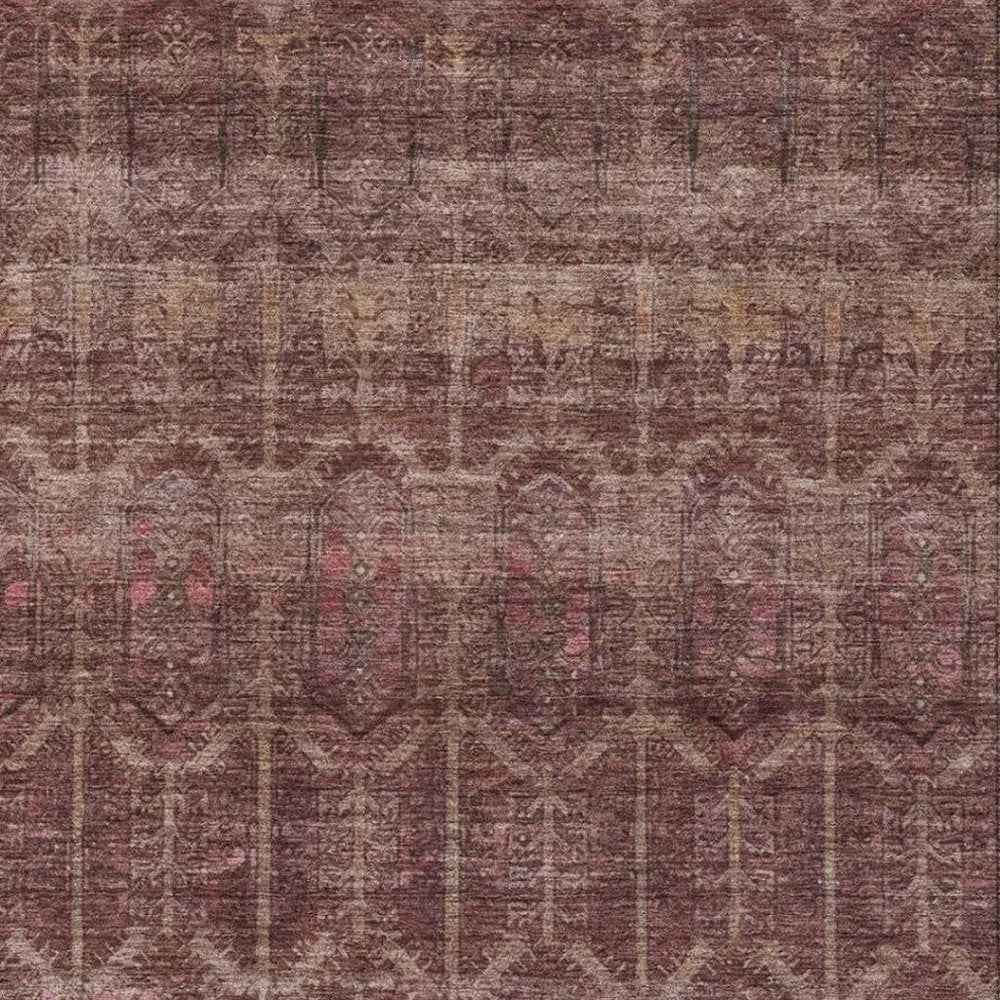 8' X 10' Burgundy And Red Tribal Washable Indoor Outdoor Area Rug