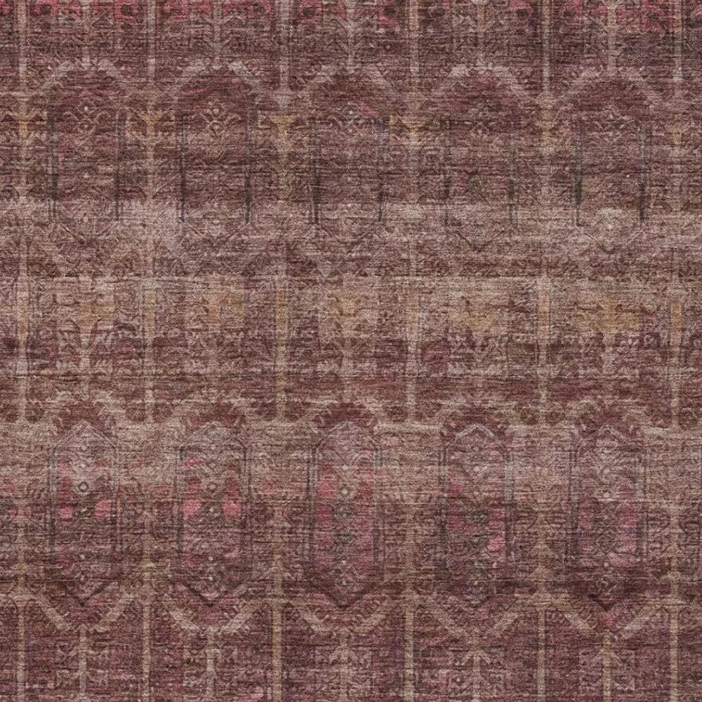 10' X 14' Burgundy And Red Tribal Washable Indoor Outdoor Area Rug
