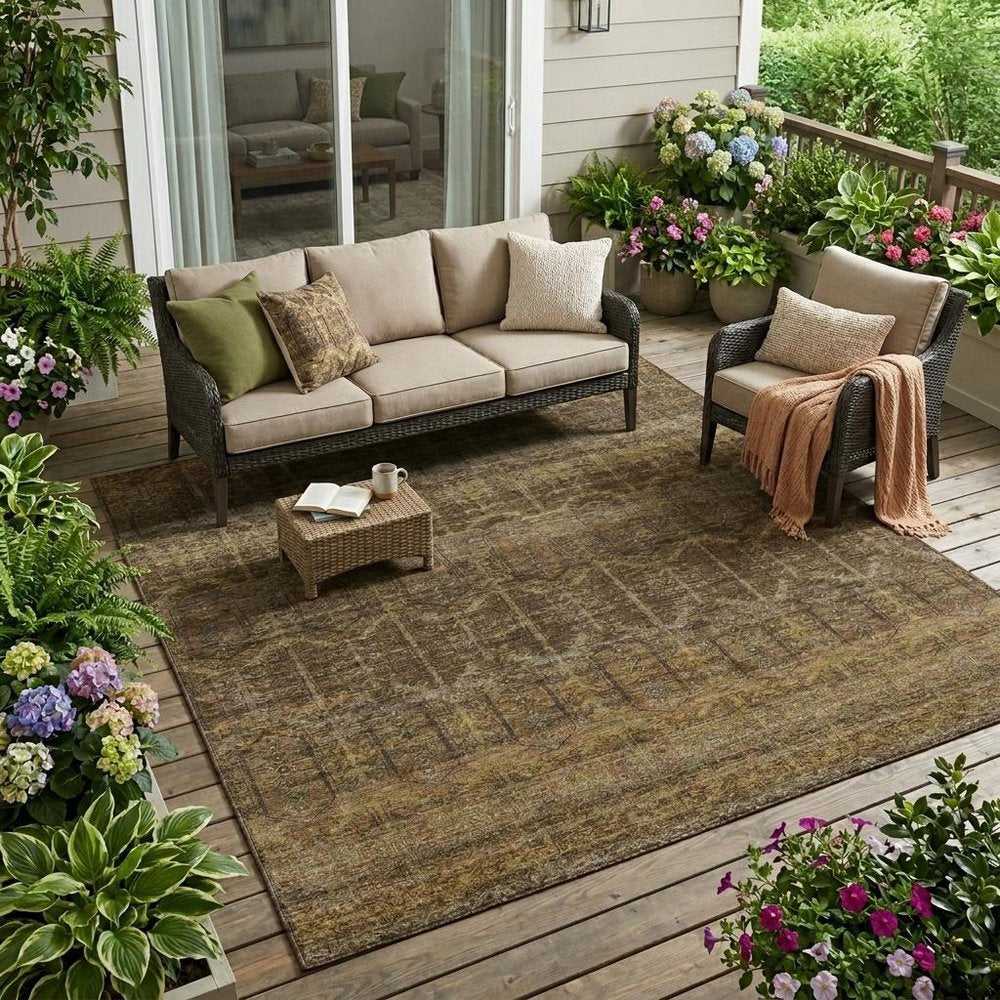 5' X 8' Brown And Chocolate Tribal Washable Indoor Outdoor Area Rug — view 5