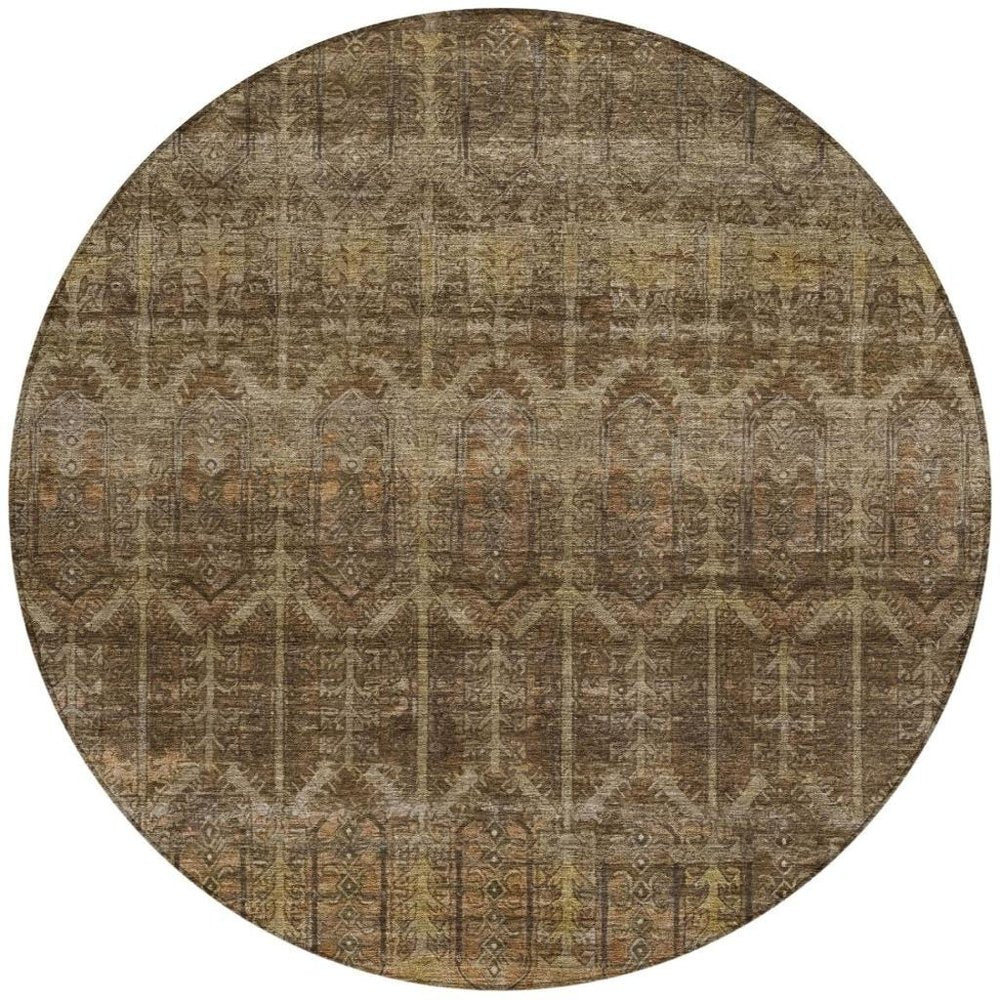 8' Brown And Chocolate Round Tribal Washable Indoor Outdoor Area Rug HomeRoots