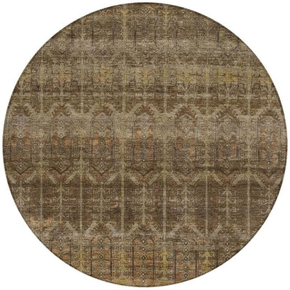 8' Brown And Chocolate Round Tribal Washable Indoor Outdoor Area Rug HomeRoots