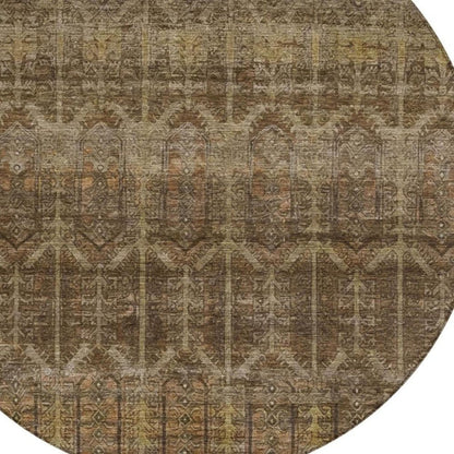8' Brown And Chocolate Round Tribal Washable Indoor Outdoor Area Rug HomeRoots