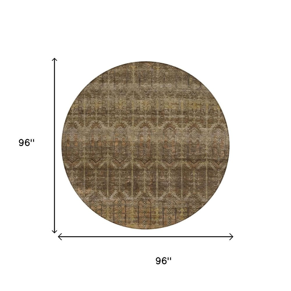 8' Brown And Chocolate Round Tribal Washable Indoor Outdoor Area Rug HomeRoots