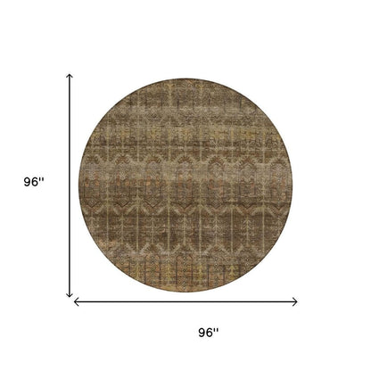 8' Brown And Chocolate Round Tribal Washable Indoor Outdoor Area Rug HomeRoots