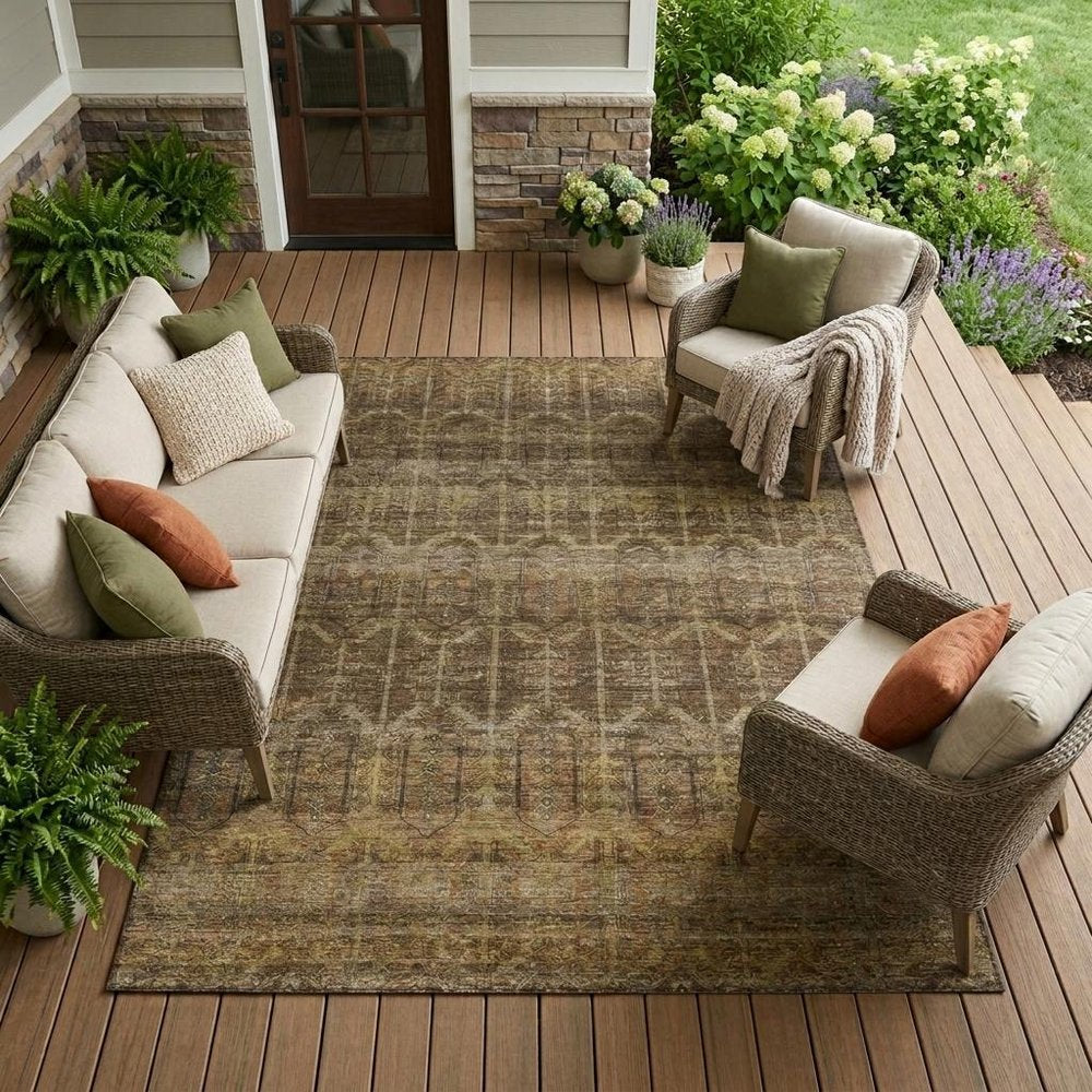 9' X 12' Brown And Chocolate Tribal Washable Indoor Outdoor Area Rug — view 5