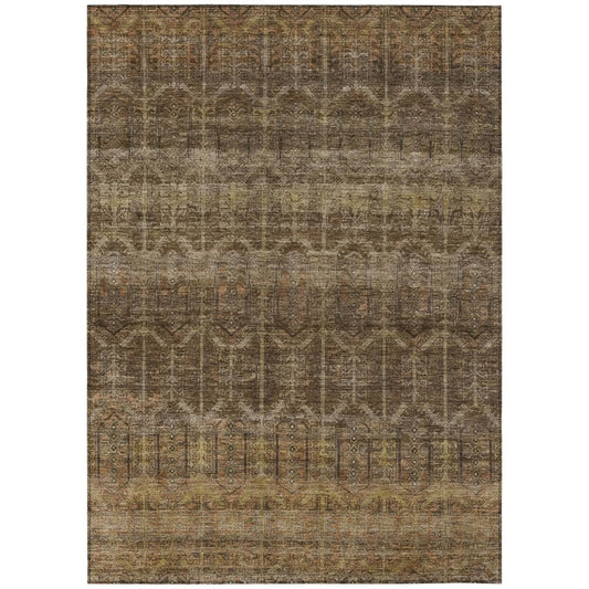 9' X 12' Brown And Chocolate Tribal Washable Indoor Outdoor Area Rug