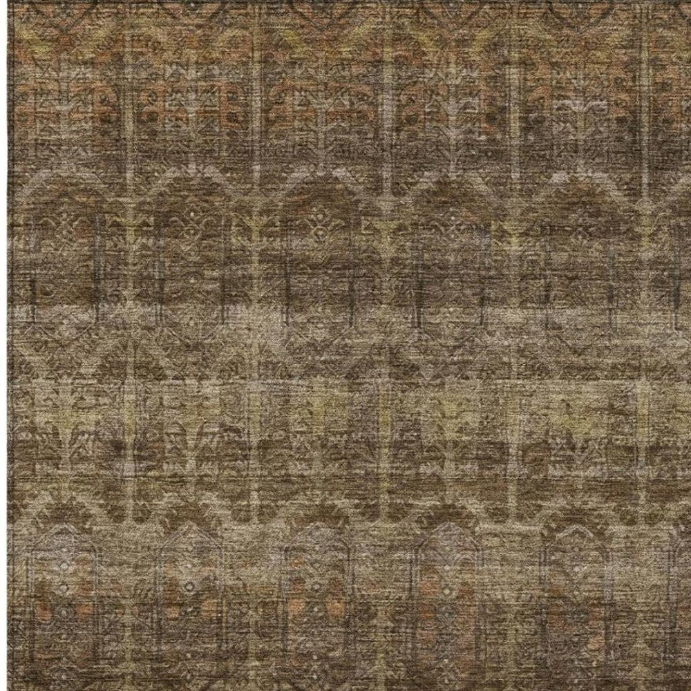 10' X 14' Brown And Chocolate Tribal Washable Indoor Outdoor Area Rug — view 6