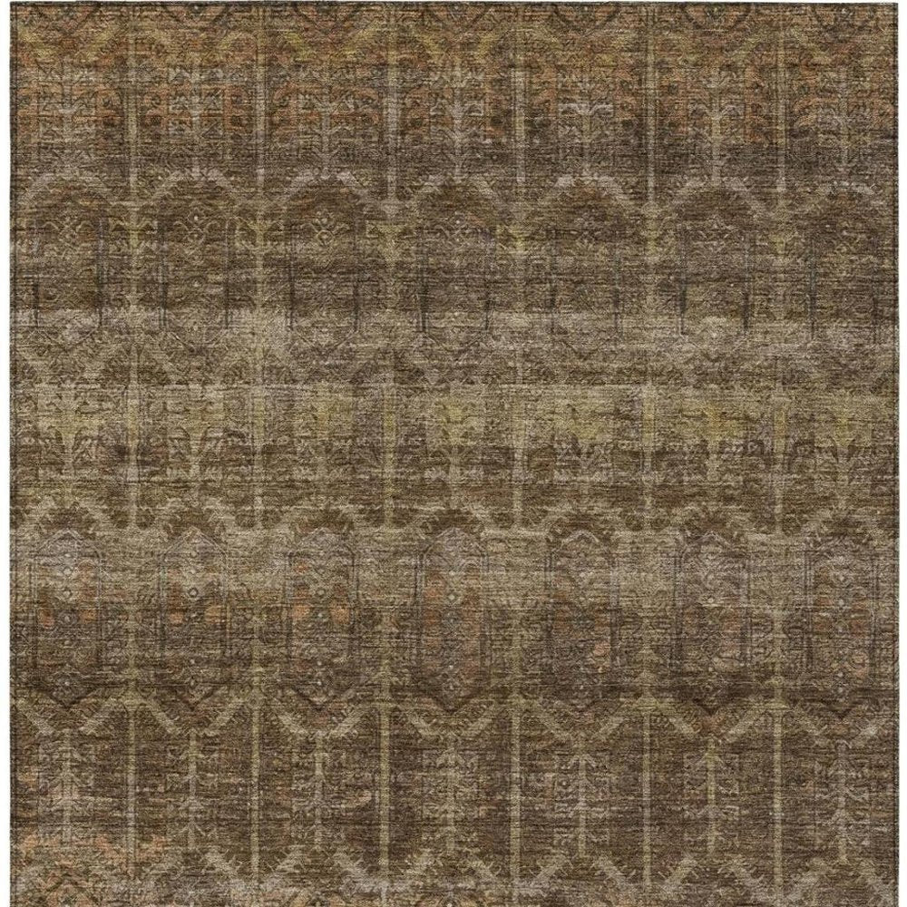 10' X 14' Brown And Chocolate Tribal Washable Indoor Outdoor Area Rug HomeRoots