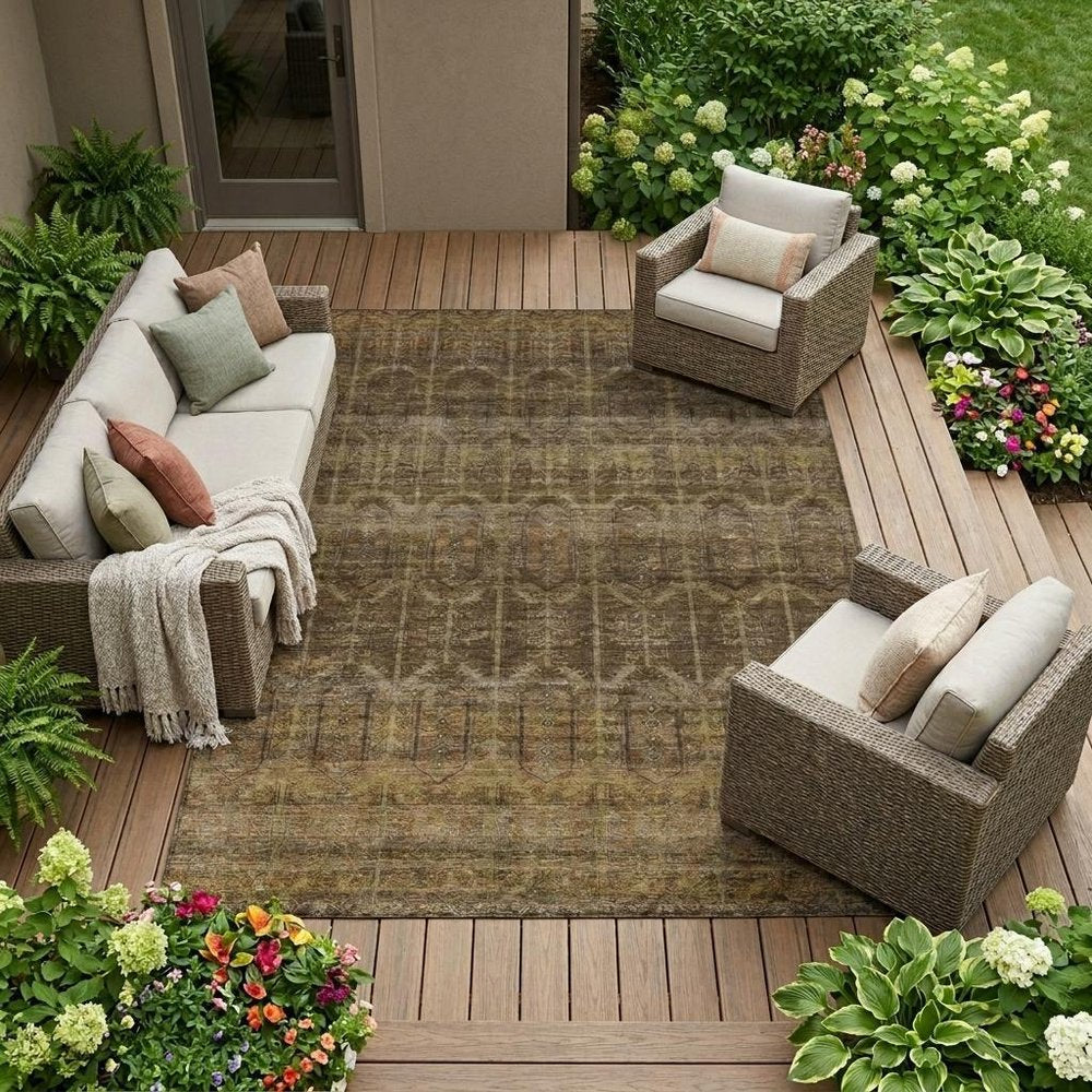 10' X 14' Brown And Chocolate Tribal Washable Indoor Outdoor Area Rug HomeRoots
